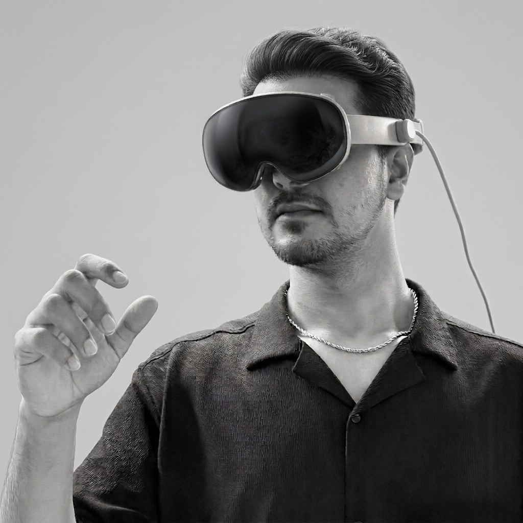 Luke Azariah working with a mixed-reality headset